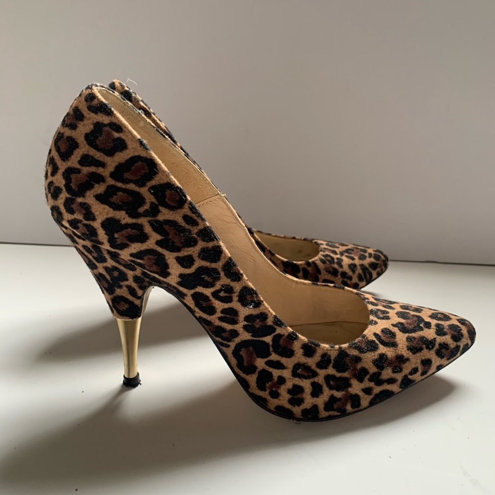 REISS Gold Heel Leopard Pumps